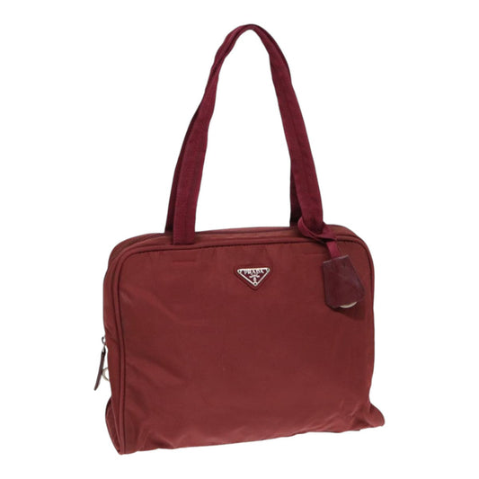 Luxury Prada Tote Bag Nylon Wine Red Silver  86345