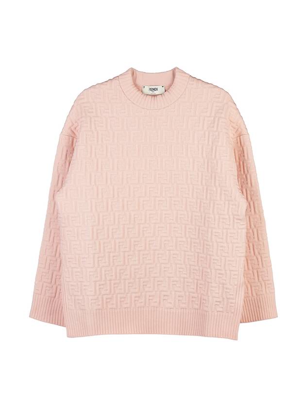 Luxury Fendi FF Logo Embossed Pullover Knit Top Pink