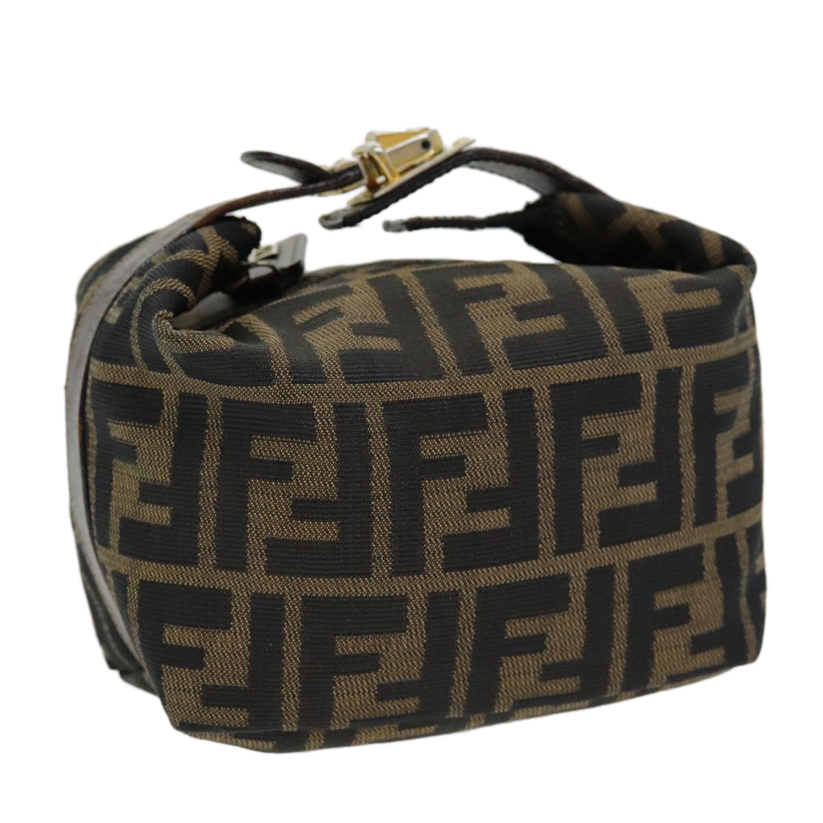 Luxury Fendi Zucca Canvas Vanity Pouch Brown Black gold86430