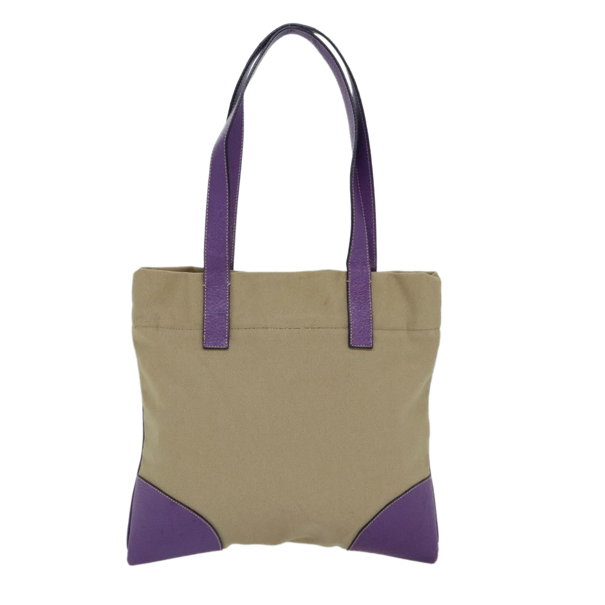 Luxury Prada Hand Bag Canvas Beige Purple Silver  86440