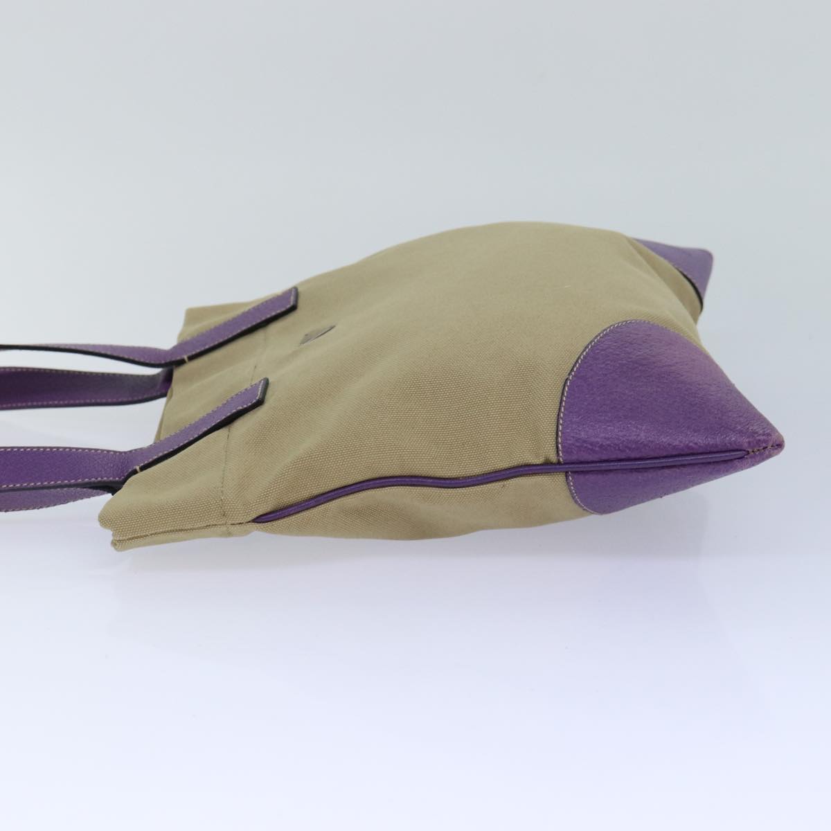Luxury Prada Hand Bag Canvas Beige Purple Silver  86440