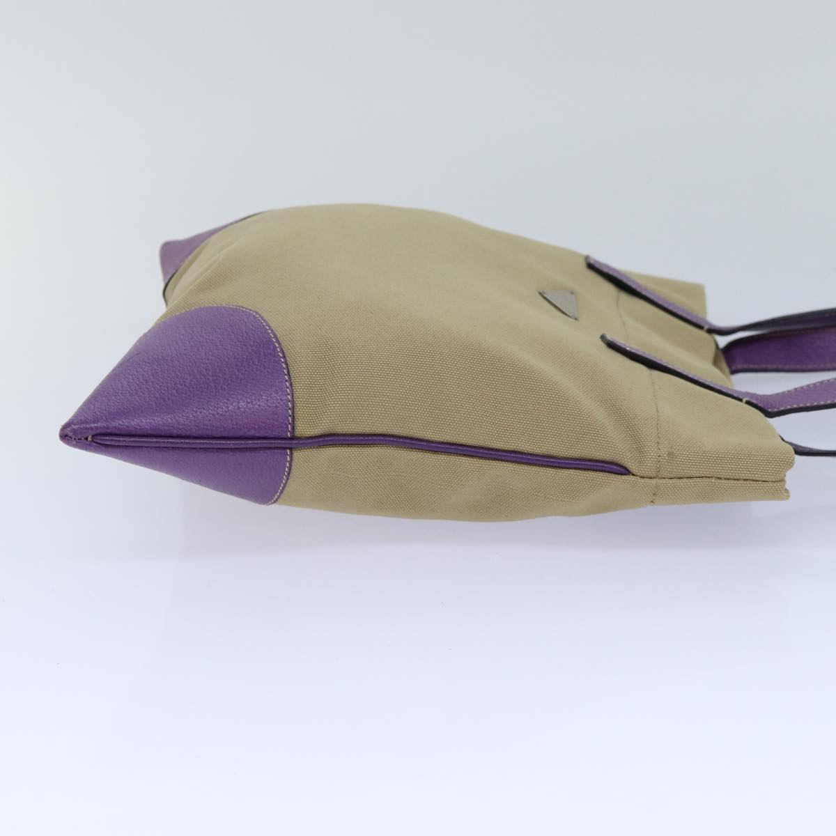 Luxury Prada Hand Bag Canvas Beige Purple Silver  86440