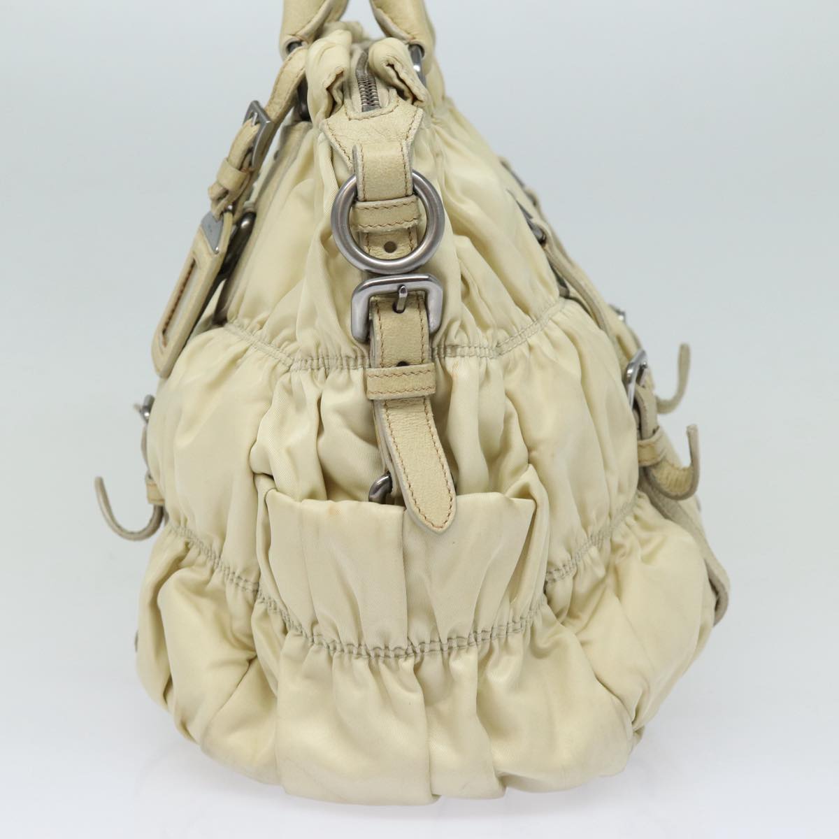 Luxury Prada Hand Bag Nylon 2way Cream Silver  86443