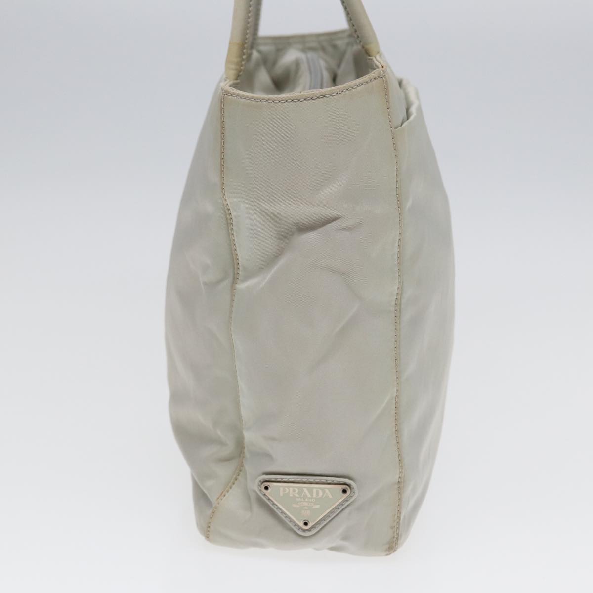 Luxury Prada Hand Bag Nylon Gray Silver  86449