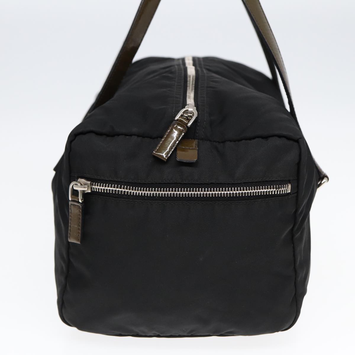 Luxury Prada Hand Bag Nylon Enamel Black Khaki Silver  86451