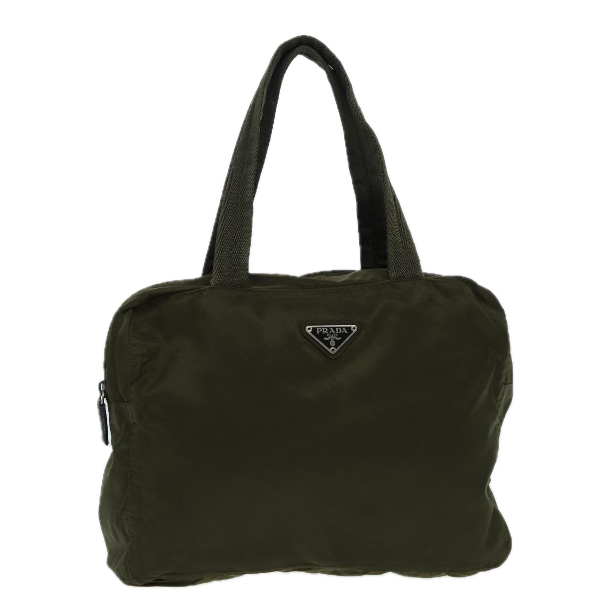 Luxury Prada Hand Bag Nylon Khaki Silver  86453