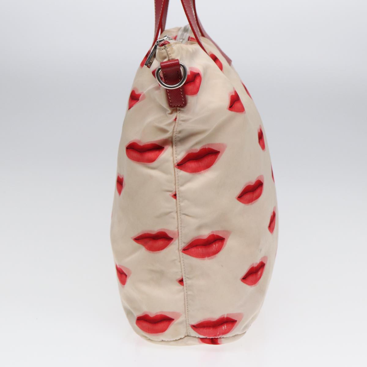 Luxury Prada Tote Bag Nylon 2way Beige Red Silver  86561