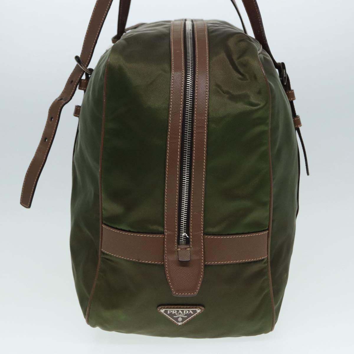 Luxury Prada Boston Bag Nylon Khaki Silver  86565
