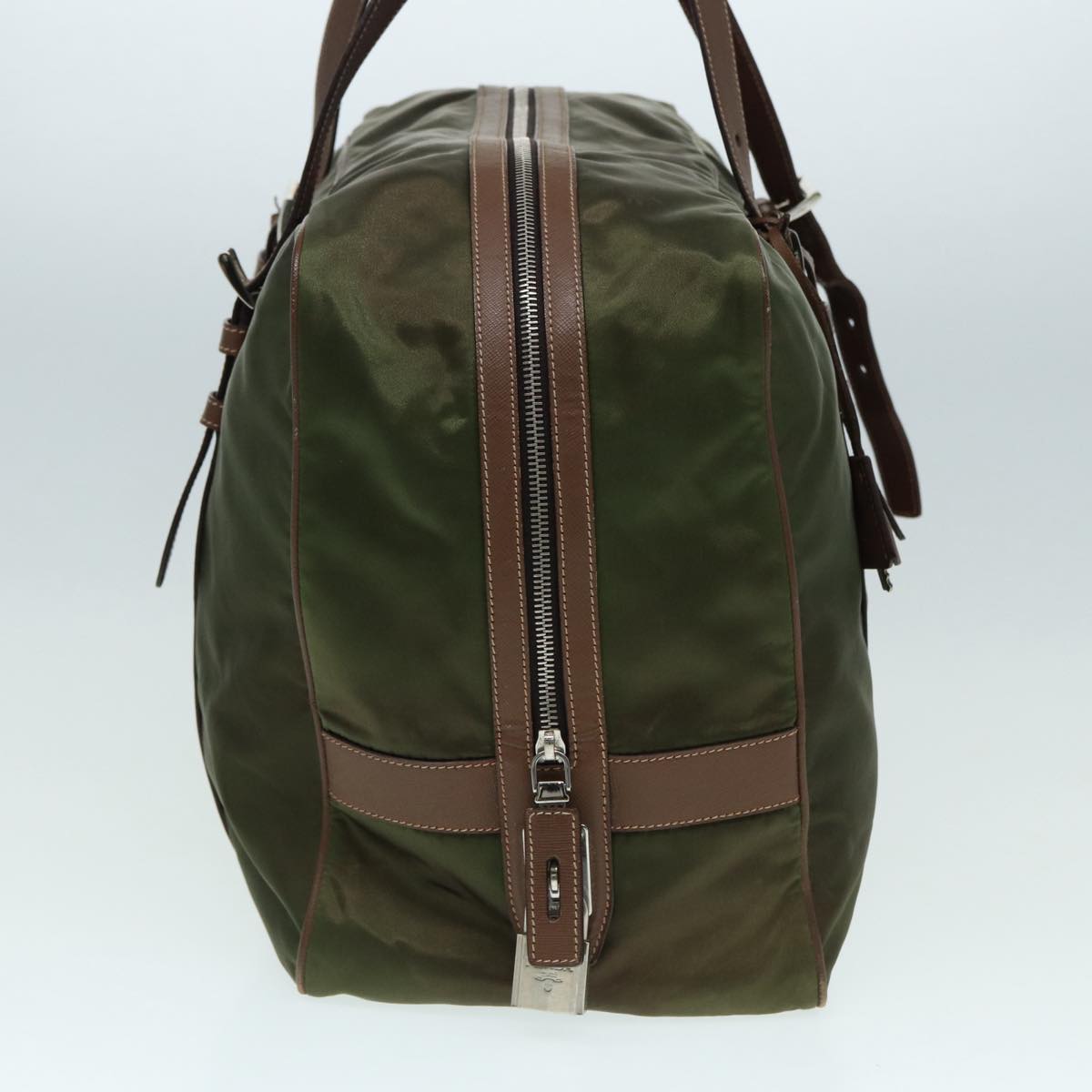 Luxury Prada Boston Bag Nylon Khaki Silver  86565