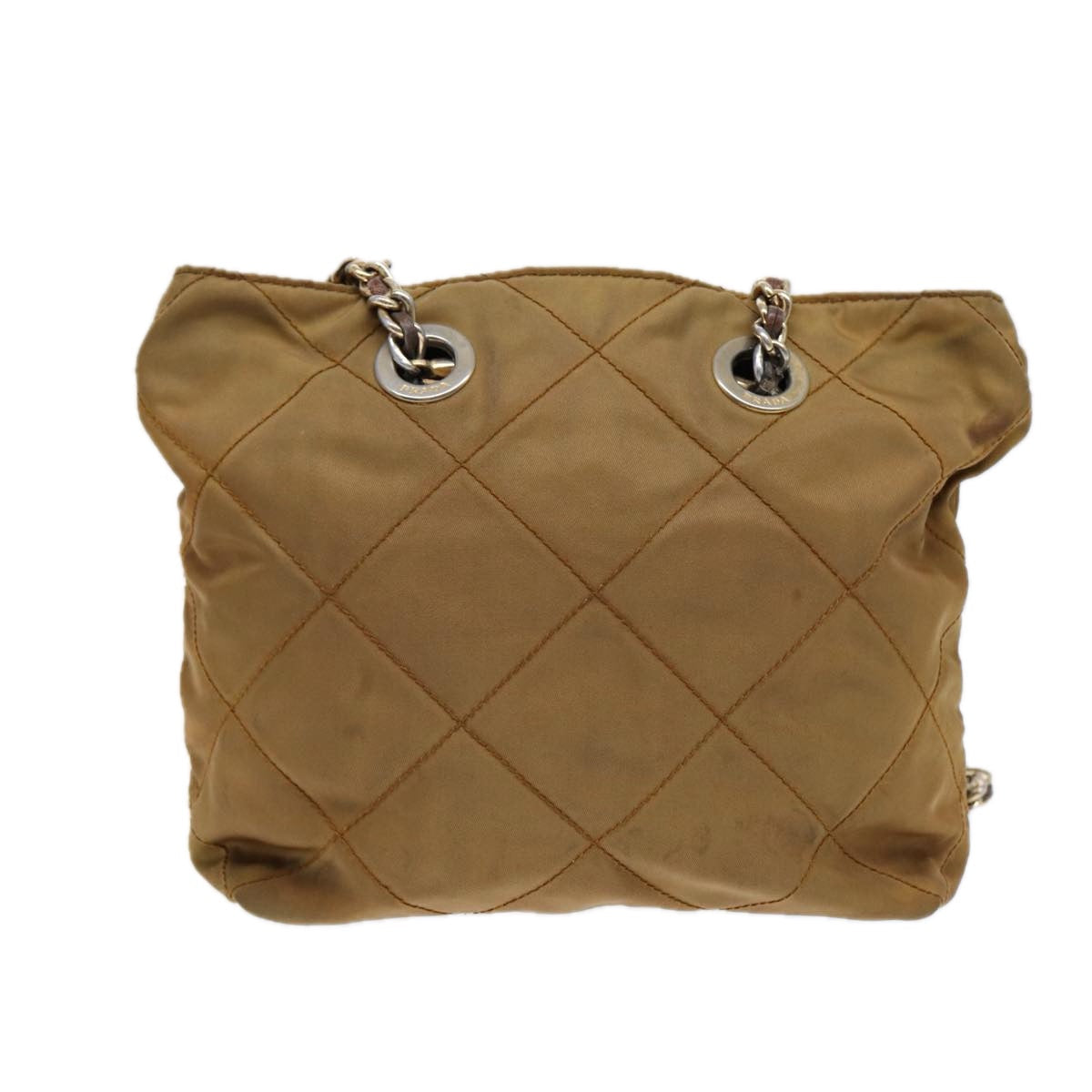 Luxury Prada Chain Shoulder Bag Nylon Khaki Gold  86608