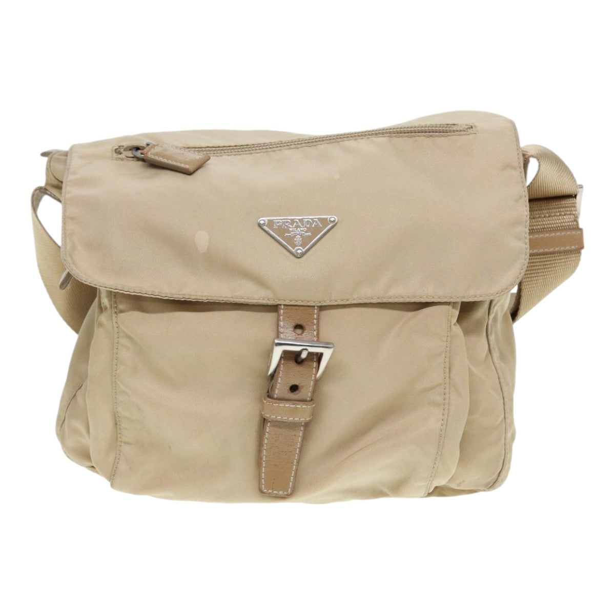 Luxury Prada Shoulder Bag Nylon Beige Silver  86645