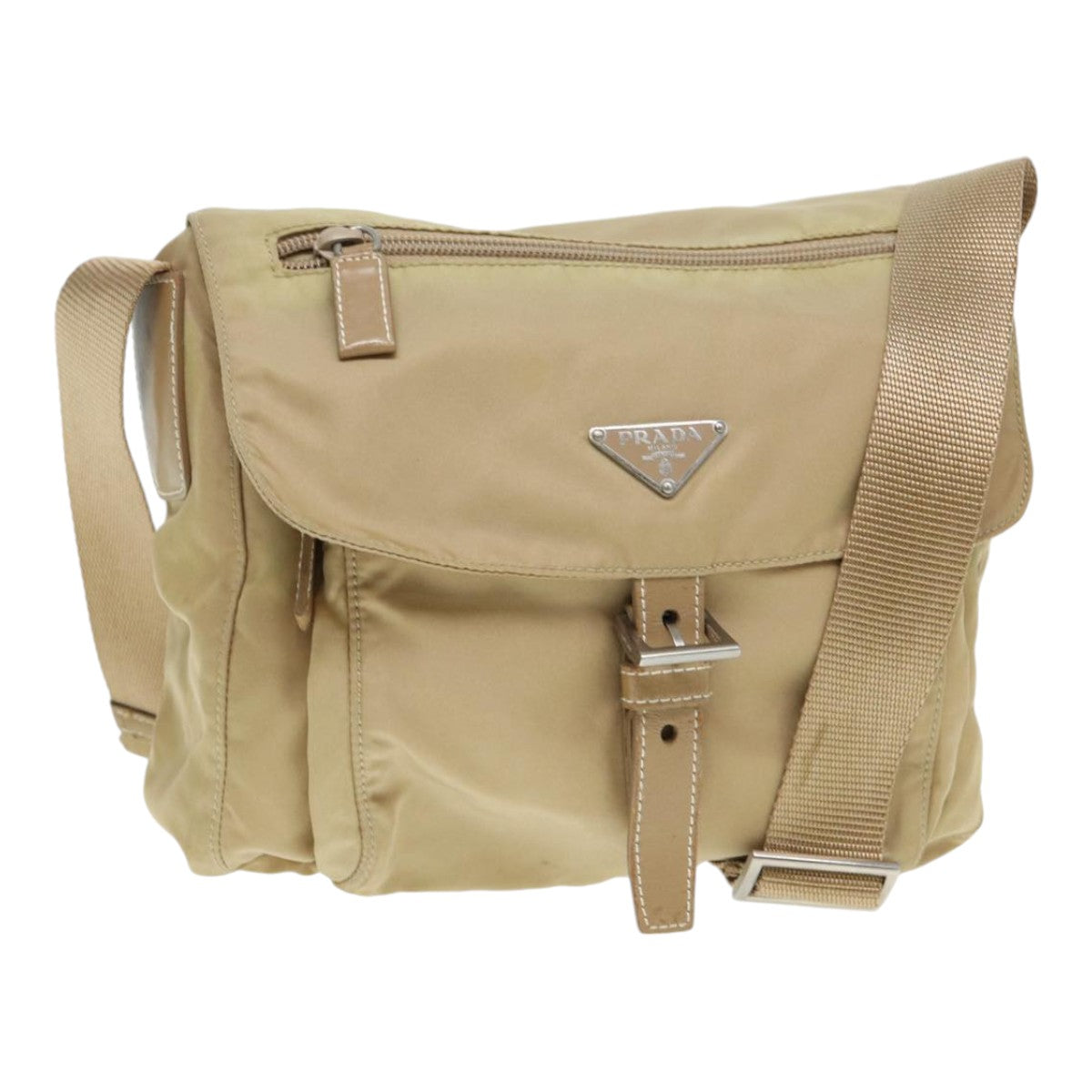 Luxury Prada Shoulder Bag Nylon Beige Silver  86647