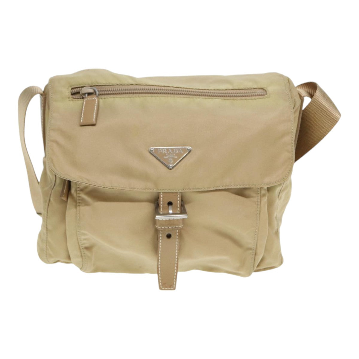 Luxury Prada Shoulder Bag Nylon Beige Silver  86647