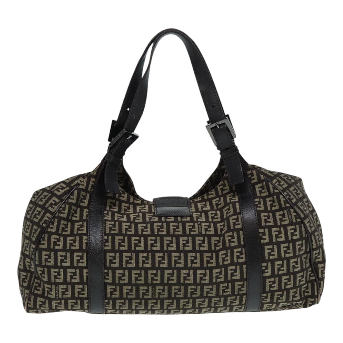 Luxury Fendi Zucchino Canvas Mamma Shoulder Bag Brown Black Silver86710