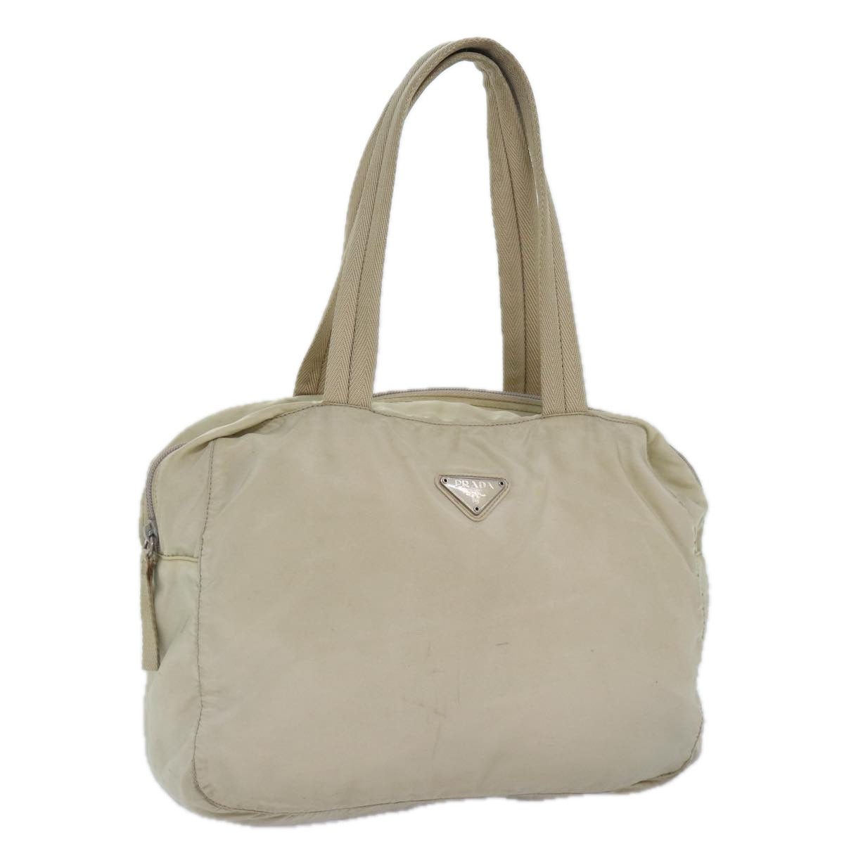 Luxury Prada Hand Bag Nylon Cream Silver  86873