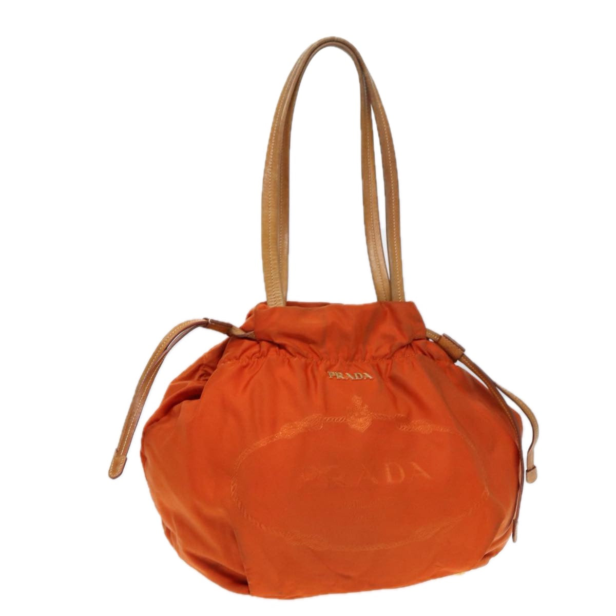 Luxury Prada Shoulder Bag Nylon Orange Gold  86883