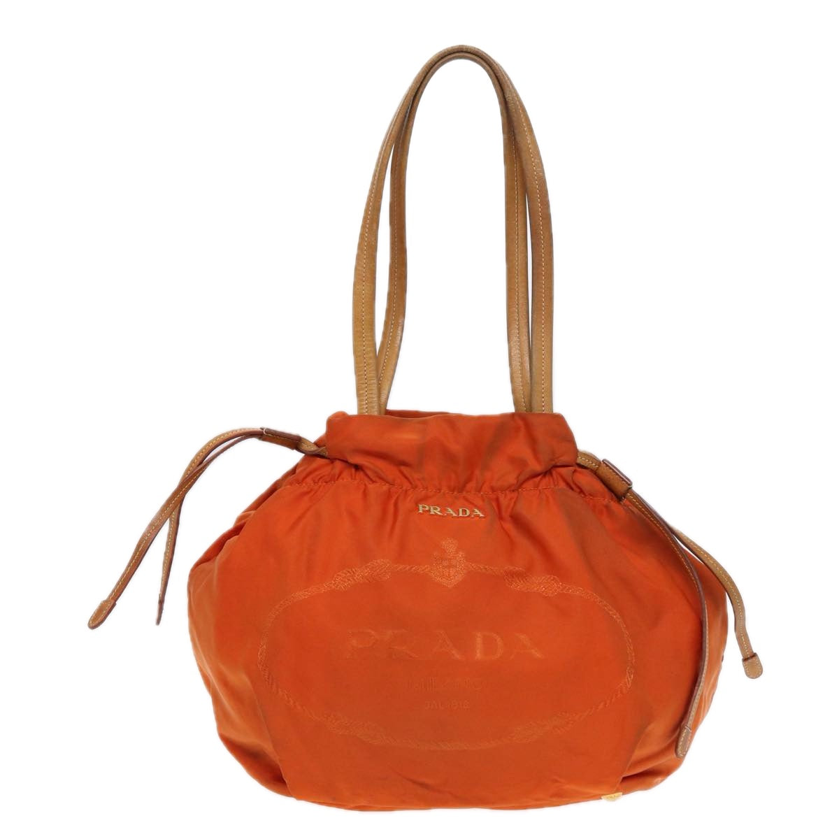 Luxury Prada Shoulder Bag Nylon Orange Gold  86883