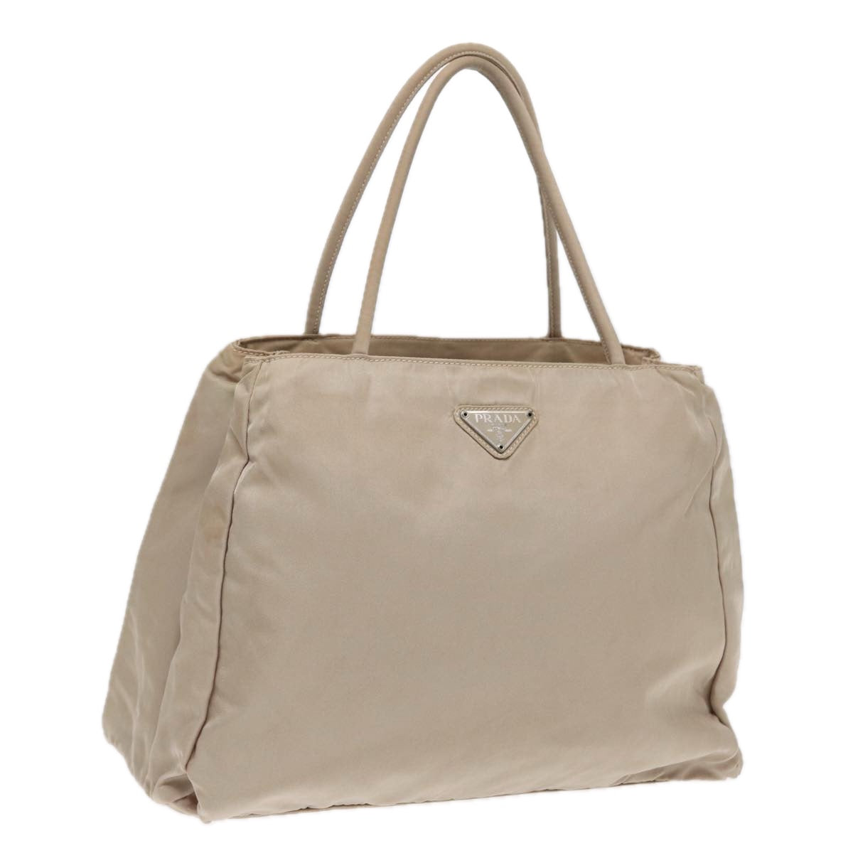 Luxury Prada Hand Bag Nylon Beige Silver  86884