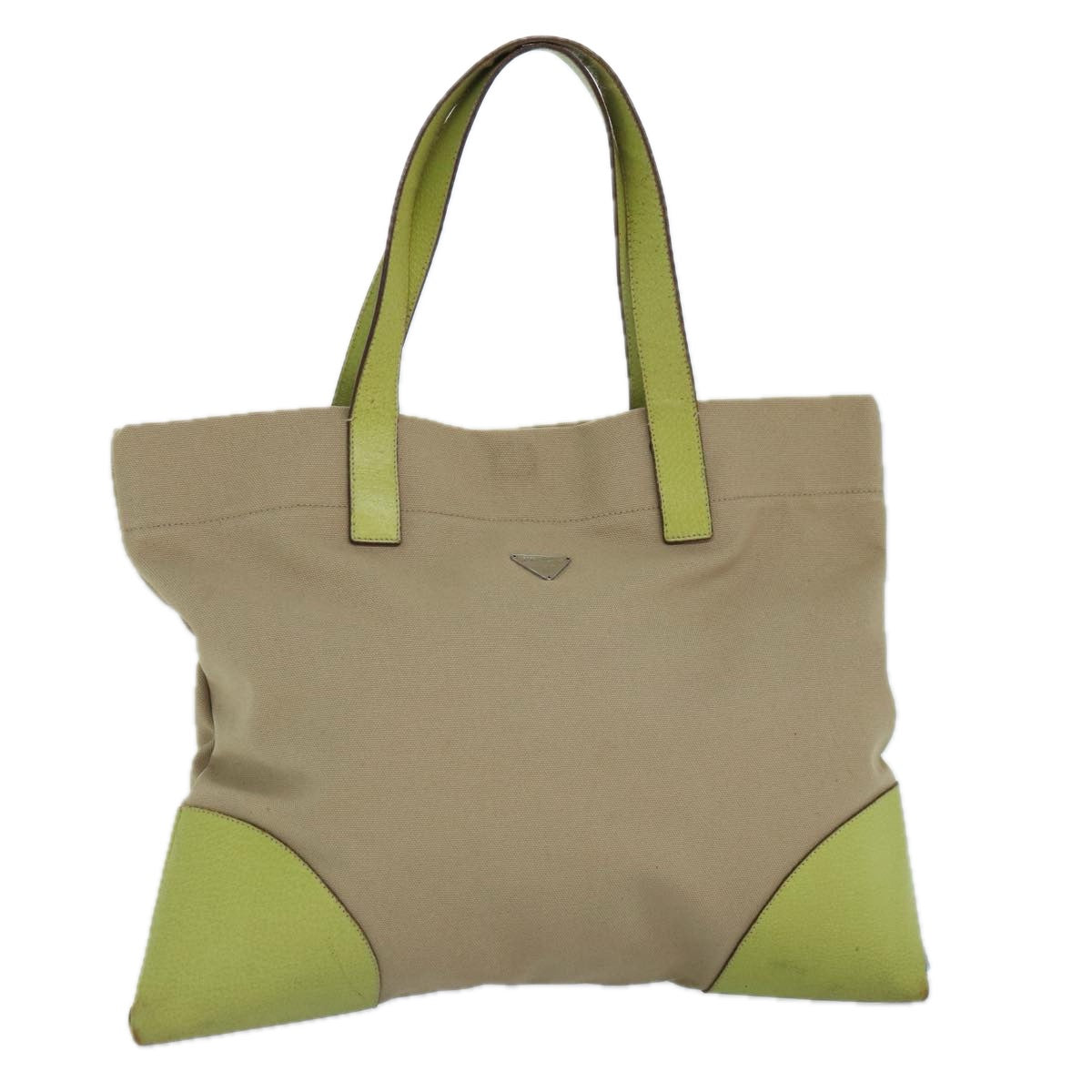Luxury Prada Tote Bag Canvas Beige Silver  86901