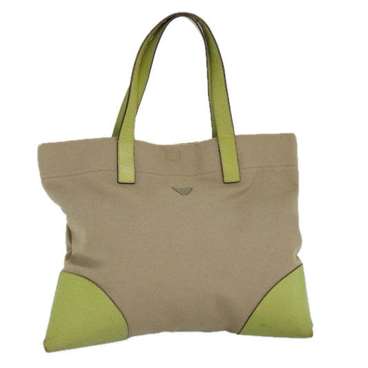 Luxury Prada Tote Bag Canvas Beige Silver  86901