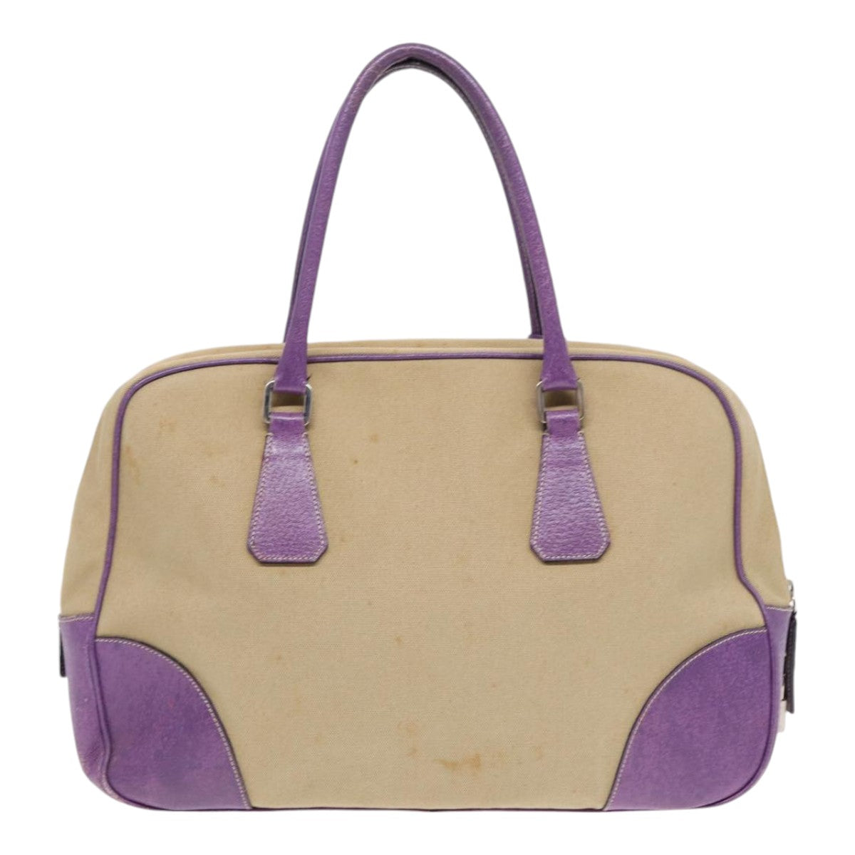 Luxury Prada Hand Bag Canvas Beige Silver  86905