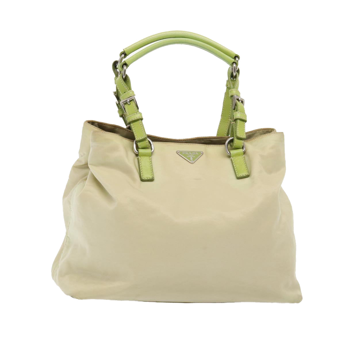 Luxury Prada Tote Bag Nylon Beige Silver Green  86906