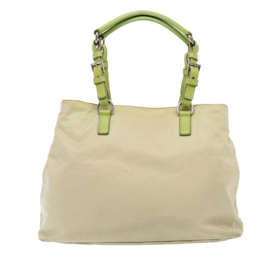 Luxury Prada Tote Bag Nylon Beige Silver Green  86906
