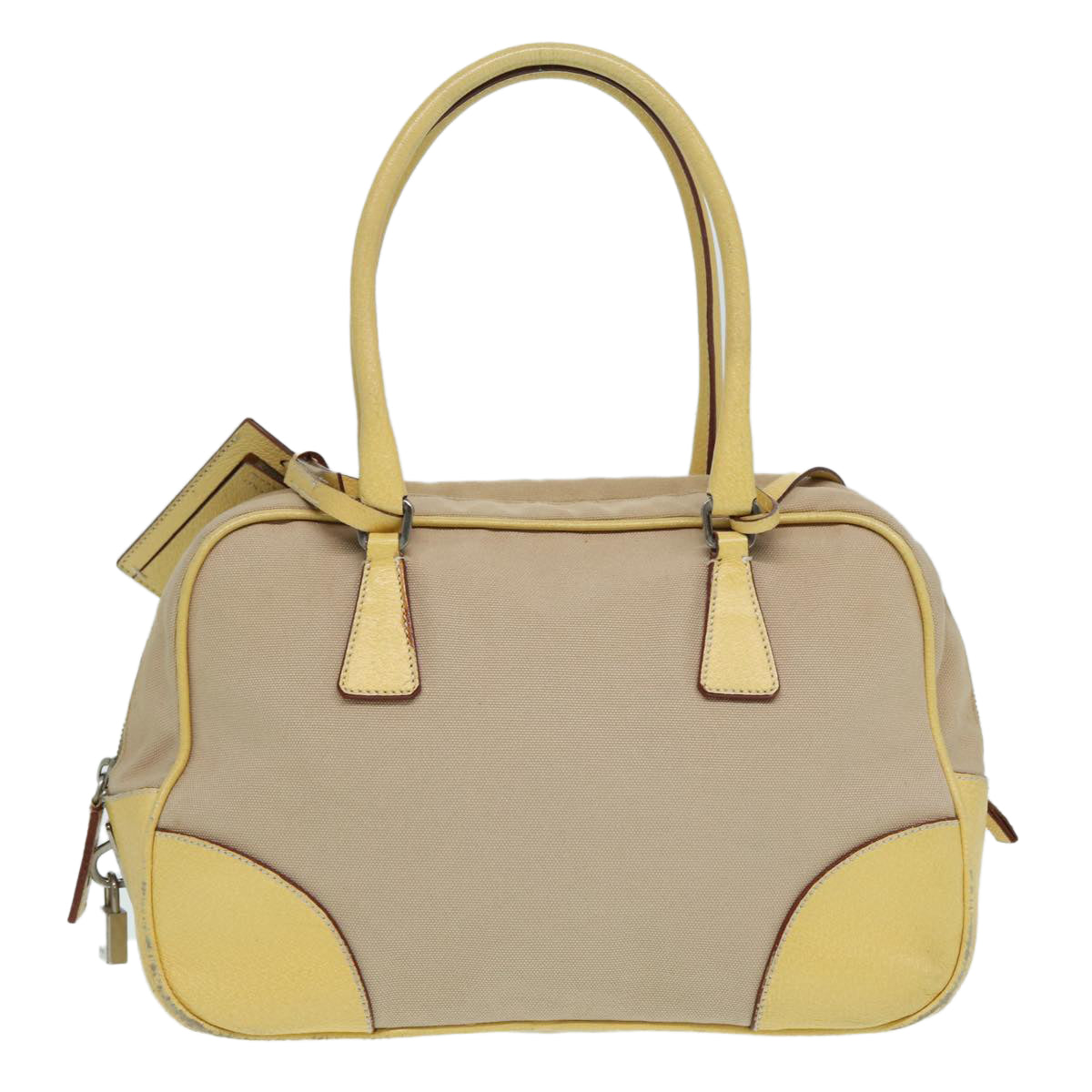 Luxury Prada Hand Bag Canvas Beige Silver  86908