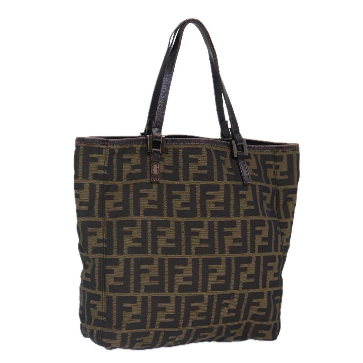Luxury Fendi Zucca Canvas Hand Bag Brown Black Silver86924