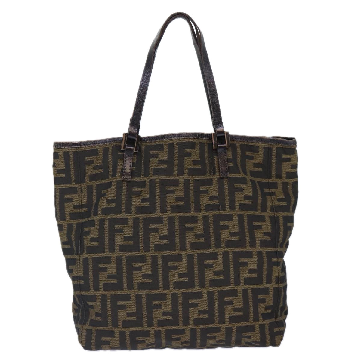 Luxury Fendi Zucca Canvas Hand Bag Brown Black Silver86924