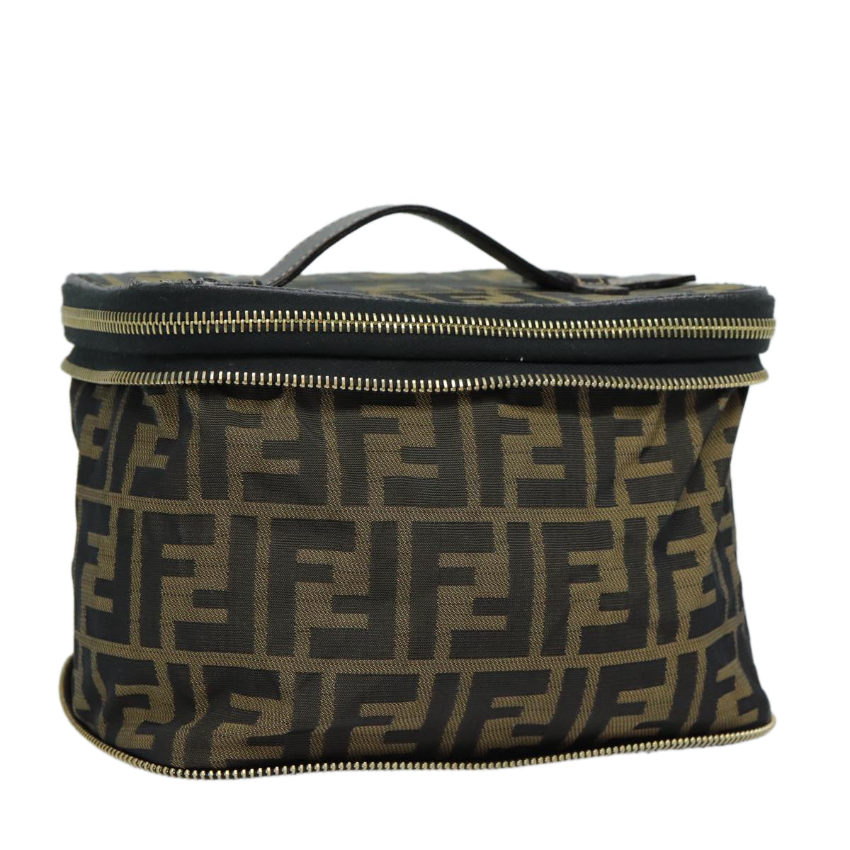 Luxury Fendi Zucca Canvas Vanity Pouch Brown Black gold86934