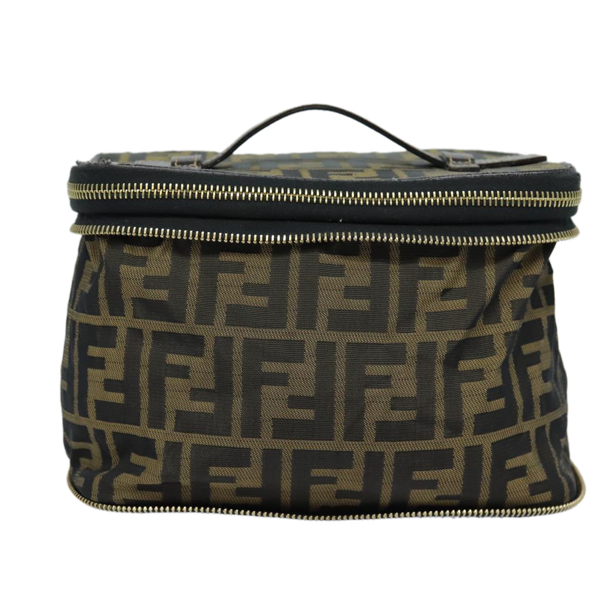 Luxury Fendi Zucca Canvas Vanity Pouch Brown Black gold86934