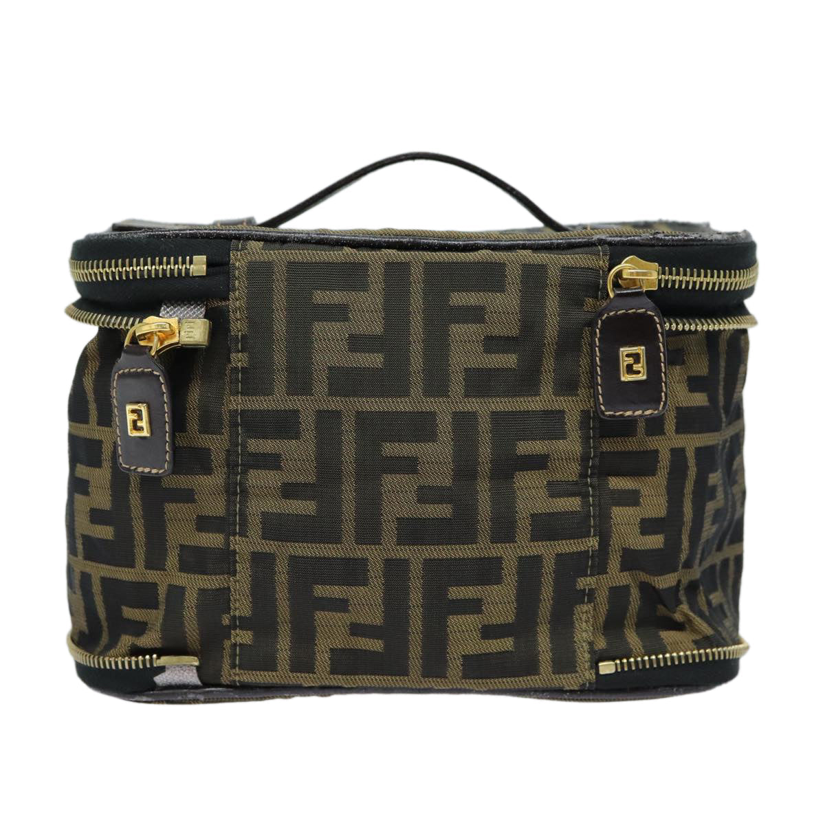Luxury Fendi Zucca Canvas Vanity Pouch Brown Black gold86934