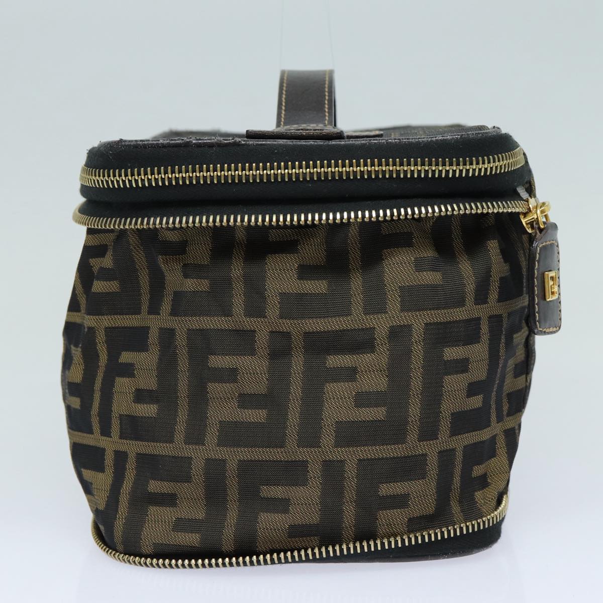 Luxury Fendi Zucca Canvas Vanity Pouch Brown Black gold86934