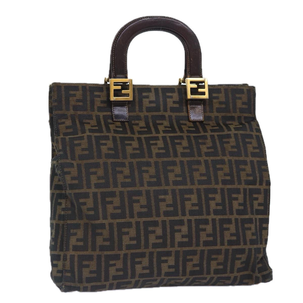Luxury Fendi Zucca Canvas Hand Bag Brown Black gold86939