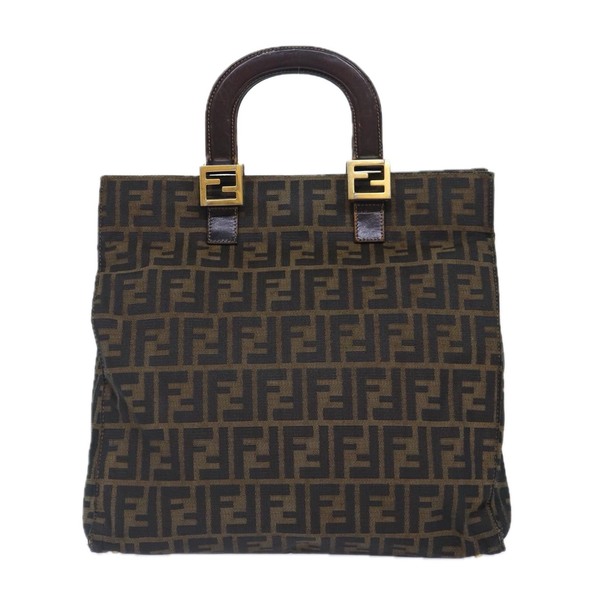 Luxury Fendi Zucca Canvas Hand Bag Brown Black gold86939