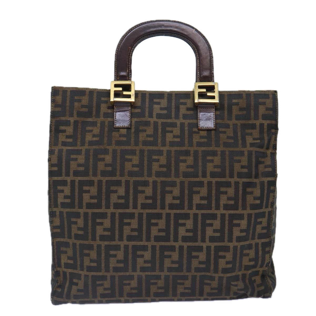 Luxury Fendi Zucca Canvas Hand Bag Brown Black gold86939