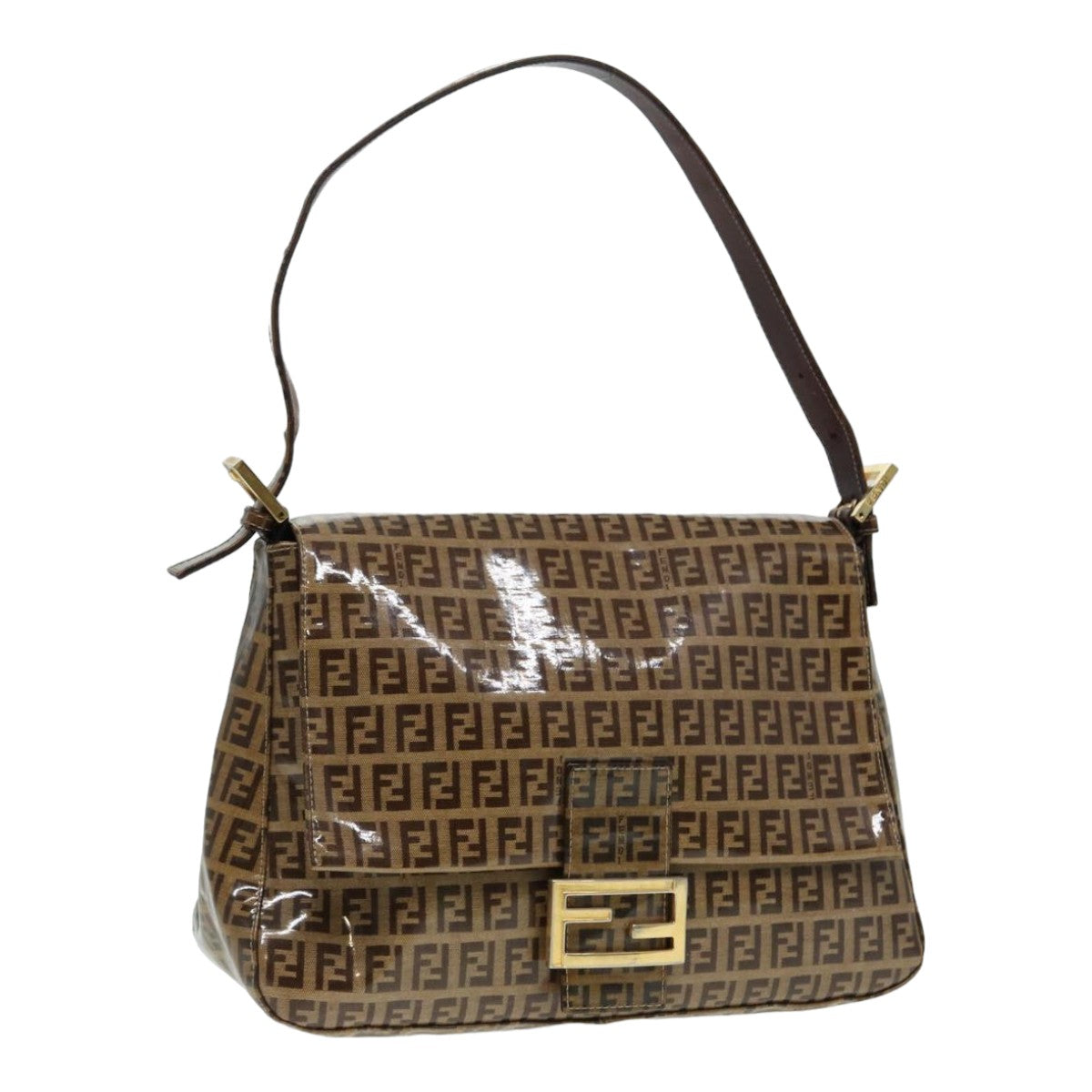 Luxury Fendi Zucchino Canvas Mamma Baguette Shoulder Bag Gold Beige86941