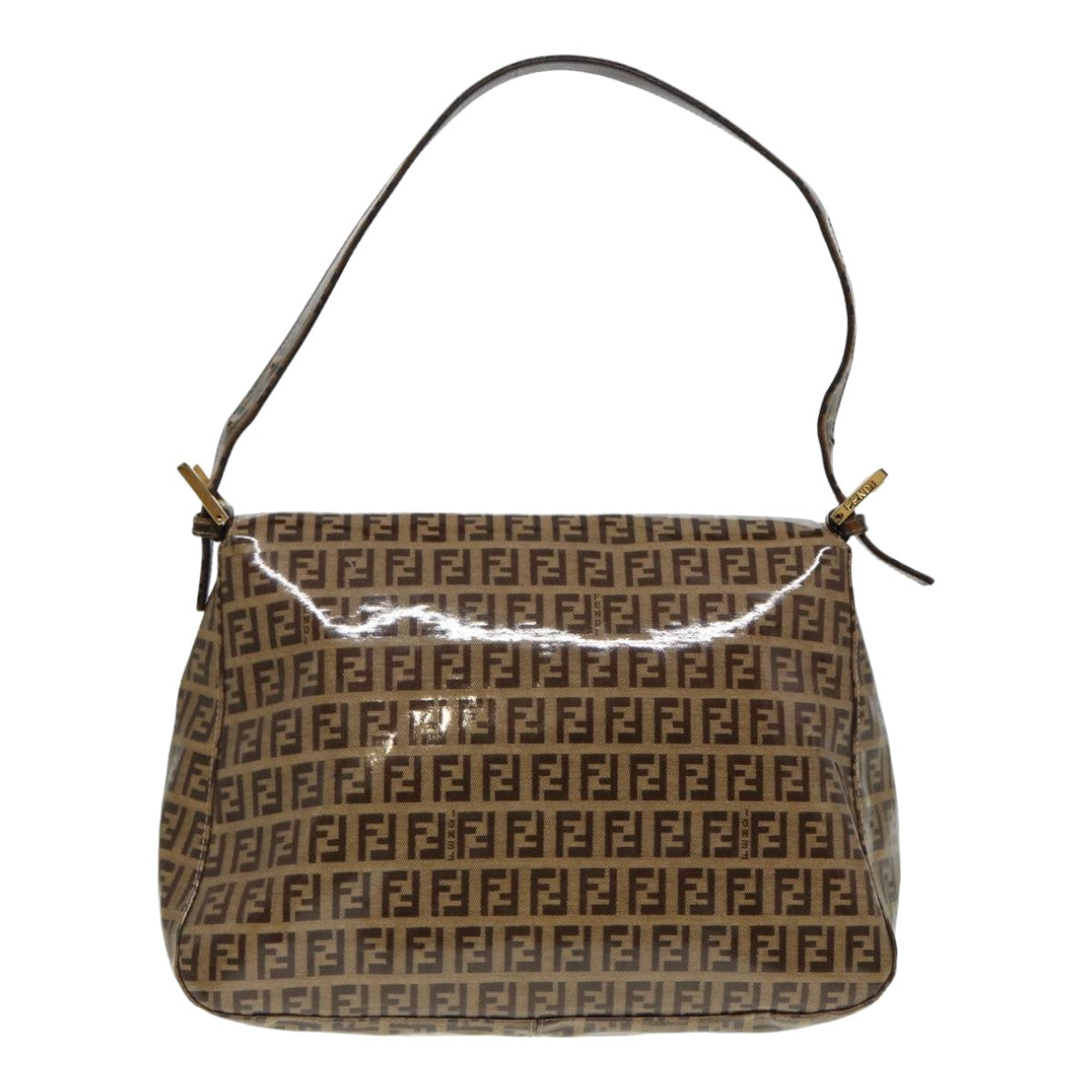 Luxury Fendi Zucchino Canvas Mamma Baguette Shoulder Bag Gold Beige86941