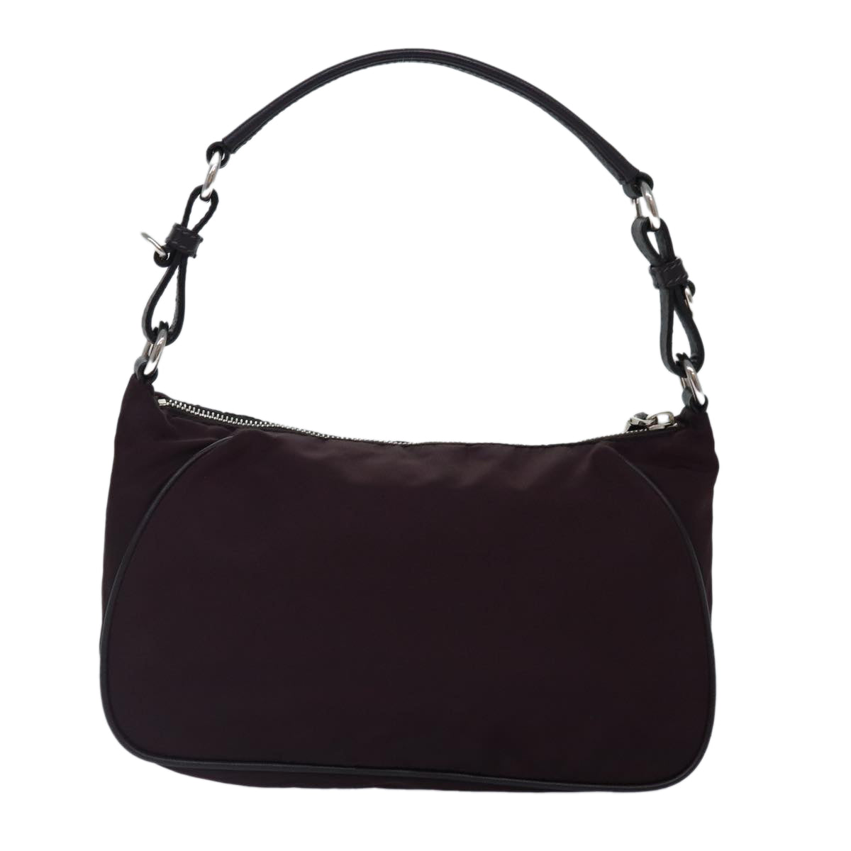 Luxury Prada Shoulder Bag Nylon Wine Red Silver  86985