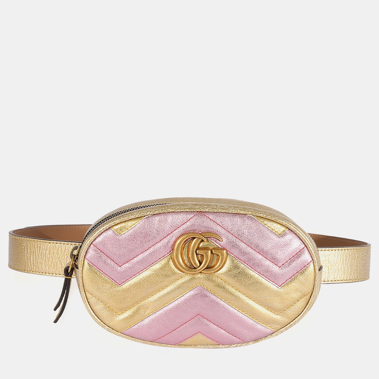 Luxury Gucci Trending 2025 Metallic Gold & Pink Matelasse Marmont Belt Bag