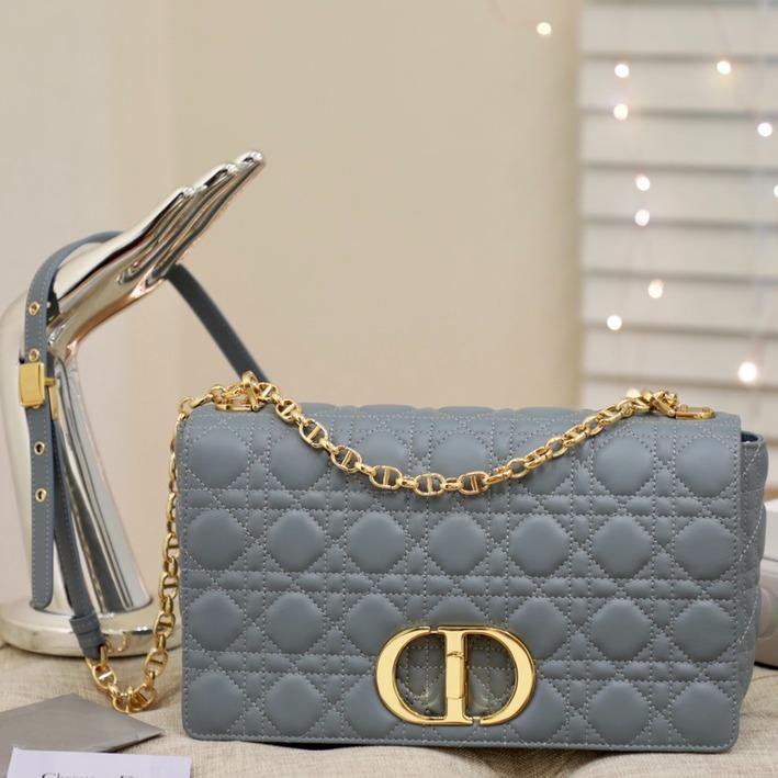 Luxury DiorLARGE CARO BAG 28 GRAY SUPPLE CANNAGE CALFSKIN