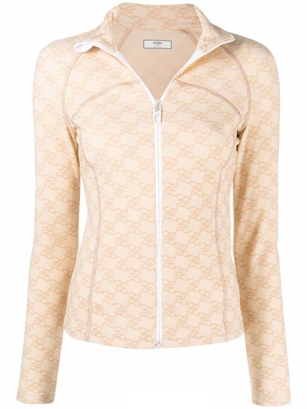 Luxury Fendi Karligraphy Zip-Up Jacket Beige