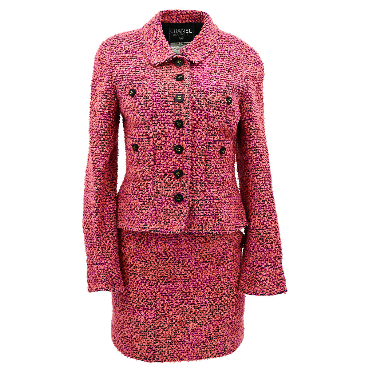 Chanel Fall 1994 CC-buttons bouclé skirt suit #38