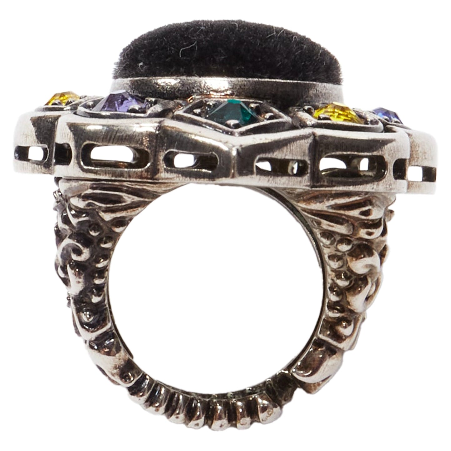 Gucci Alessandro Michele velvet colorful crystals oversized cocktail ring