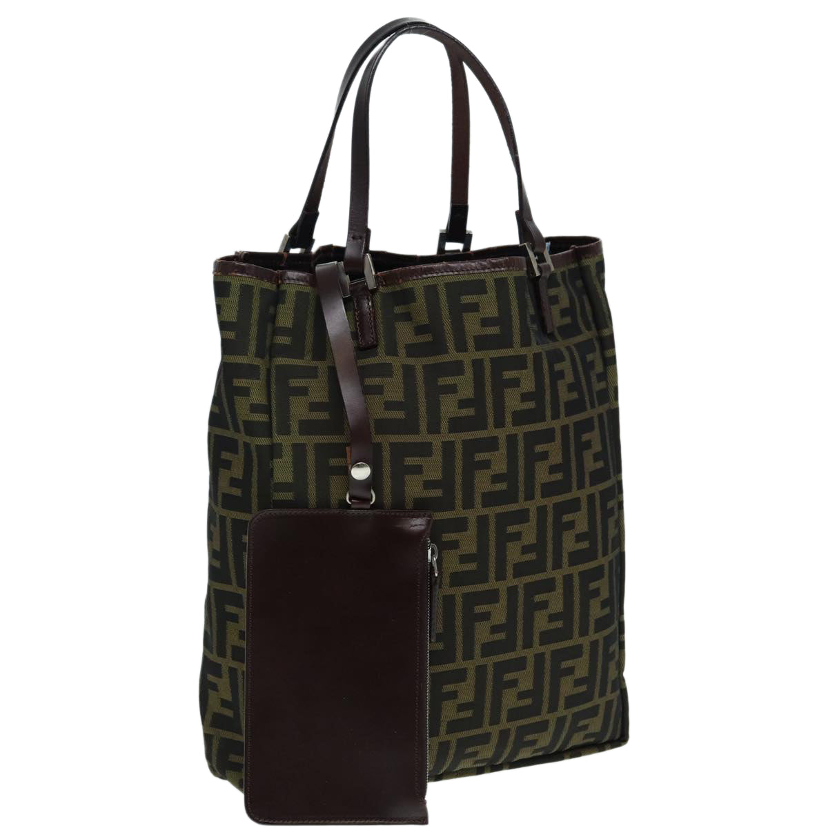 Luxury Fendi Zucca Canvas Tote Bag Brown Black Silver87107