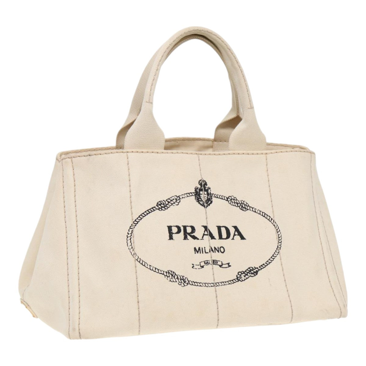 Luxury Prada Canapa MM Hand Bag Canvas Cream Gold  87108