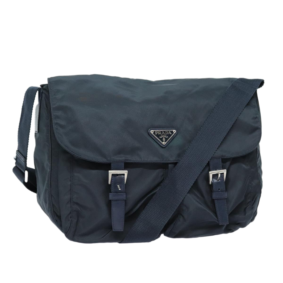 Luxury Prada Shoulder Bag Nylon Navy Silver  87144