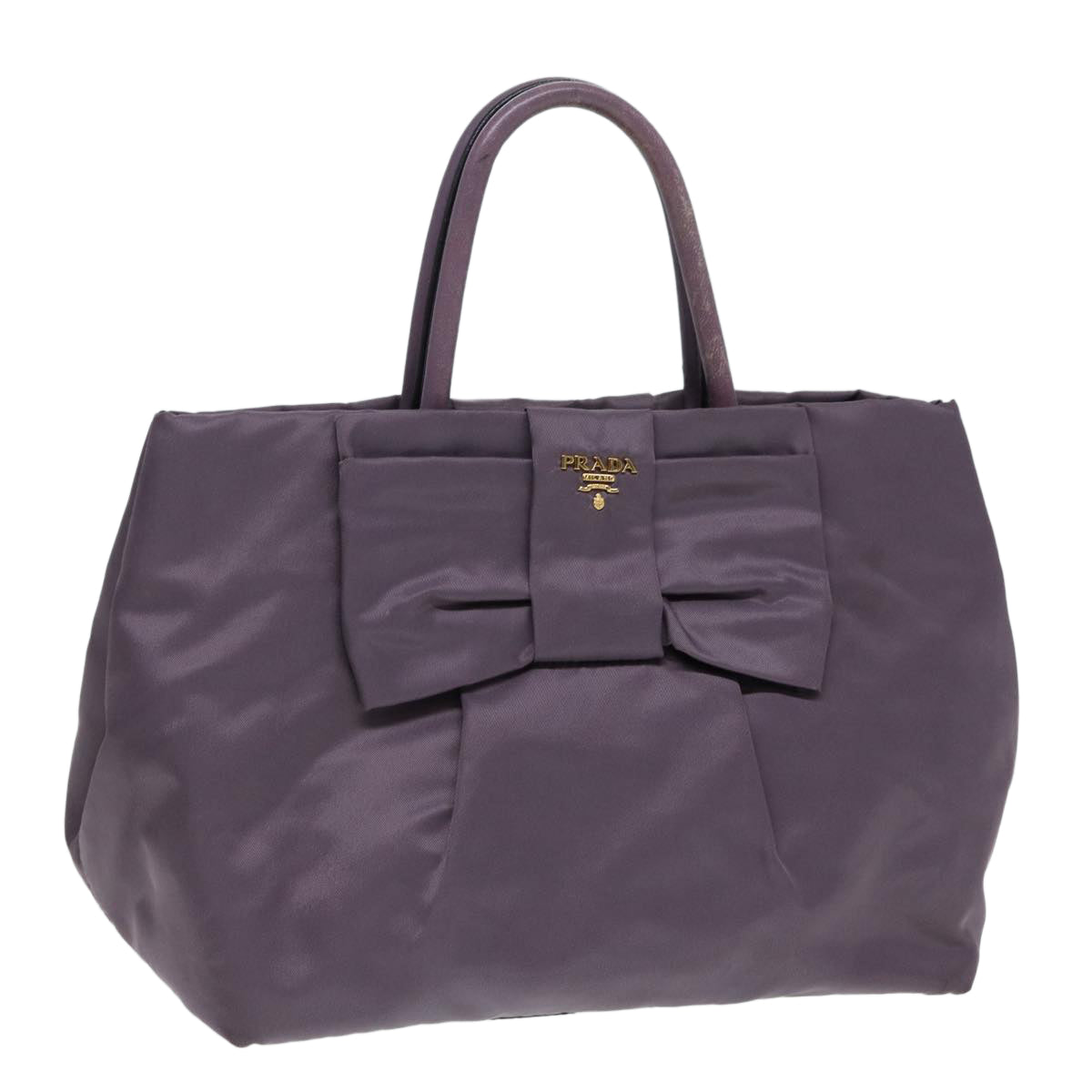 Luxury Prada Ribbon Hand Bag Nylon Purple Gold  87183