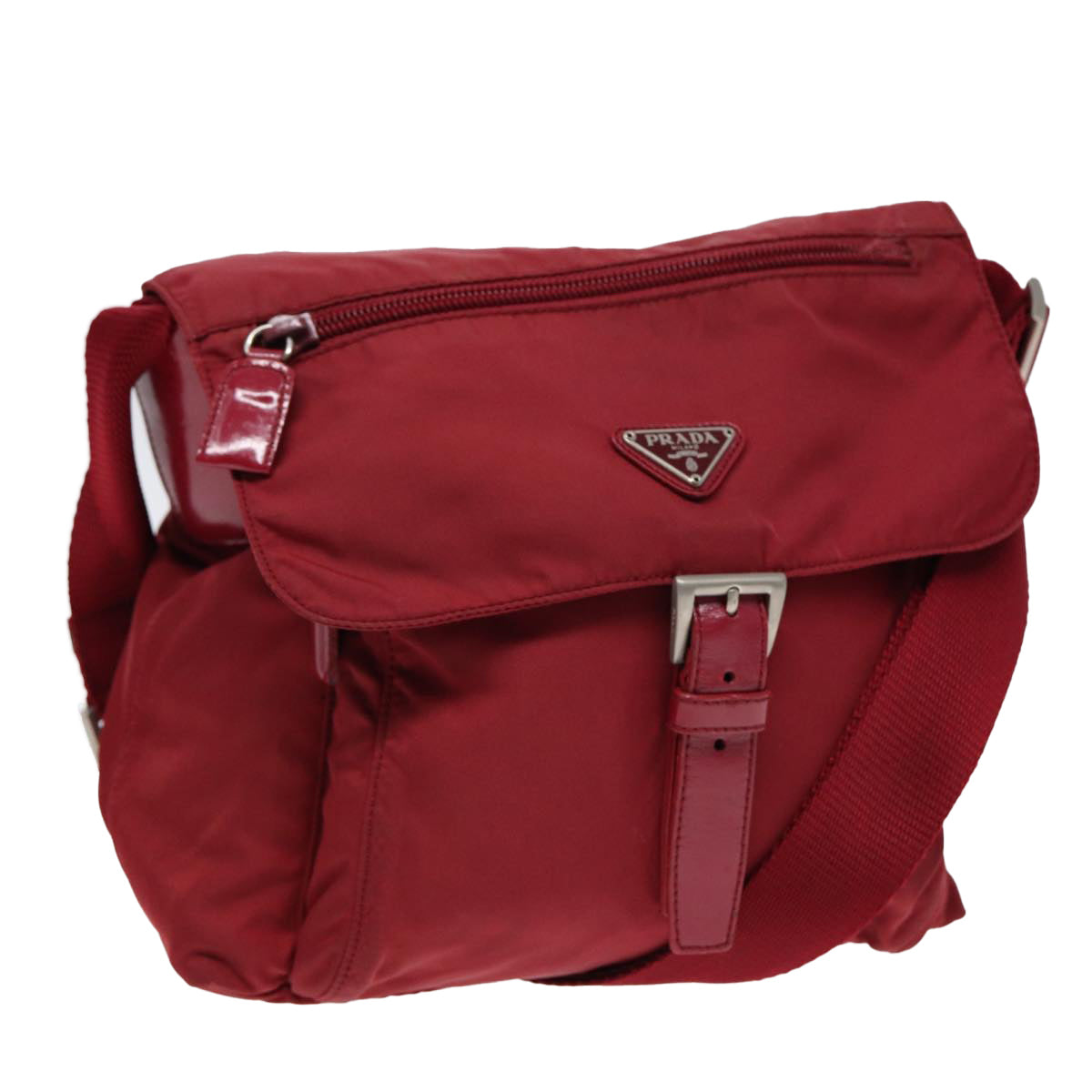 Luxury Prada Shoulder Bag Nylon Red Silver  87219